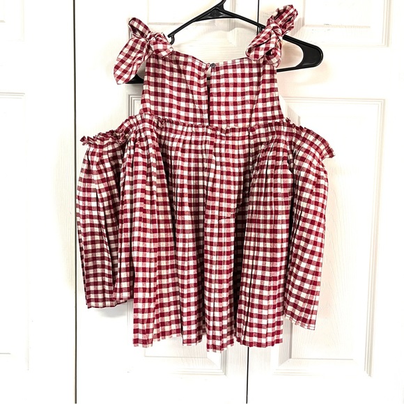 DOE & RAE Red and White Gingham Checked Cold Shoulder Butterfly Sleeve Blouse - Picture 10 of 17
